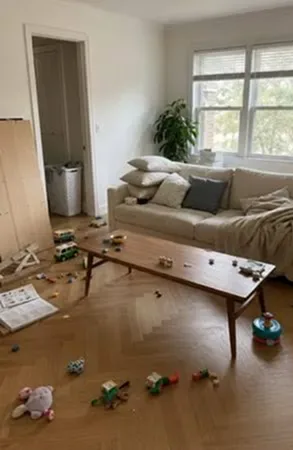 Living room before and after cleaning — before